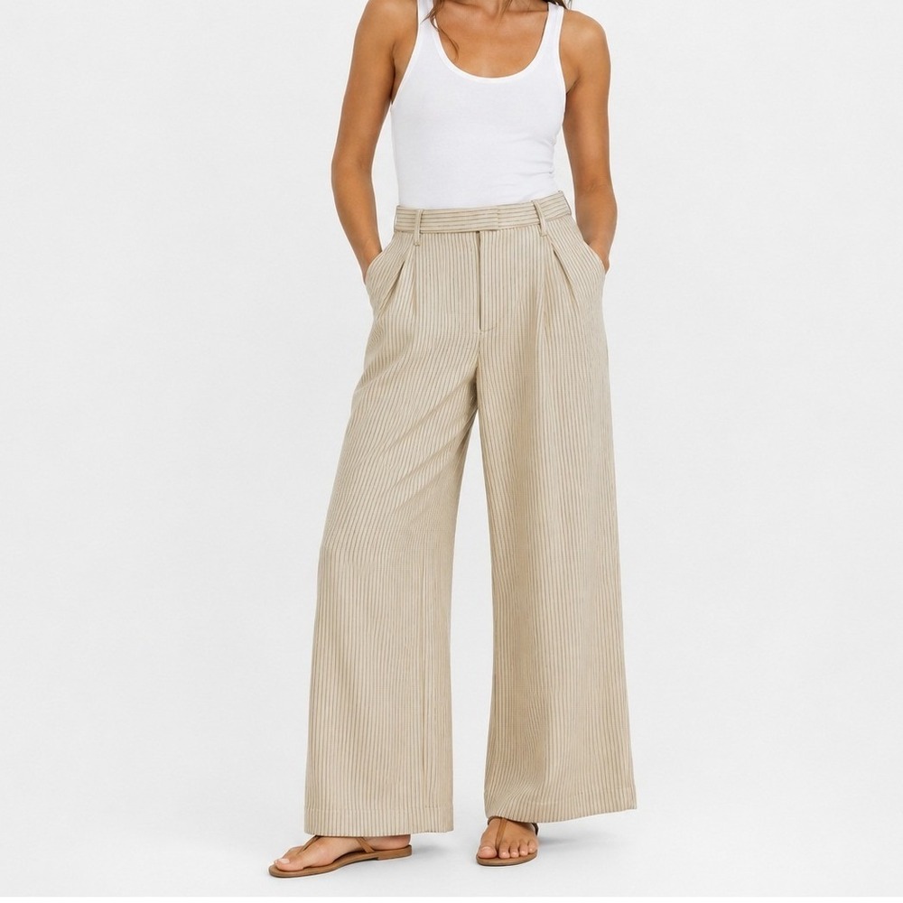 House of Harlow 1960 Pinstripe Trousers Women Medium Cream Tailored Pants
